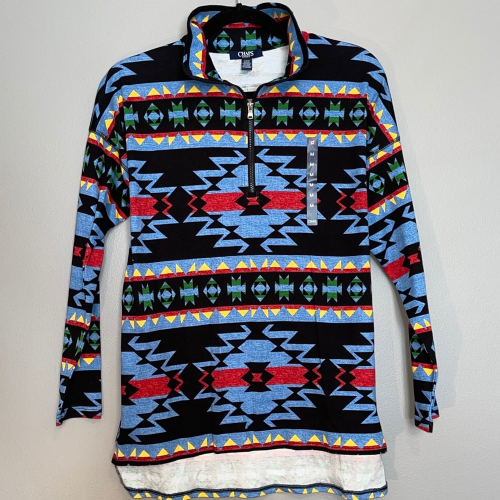 CHAPS SPORT Aztec Long Sleeve Quarter Zip Top